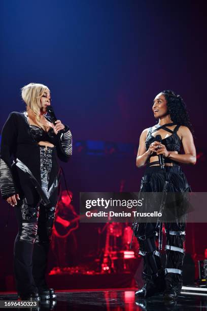 Tionne "T-Boz" Watkins and Rozonda "Chilli" Thomas of TLC perform onstage during the 2023 iHeartRadio Music Festival at T-Mobile Arena on September...