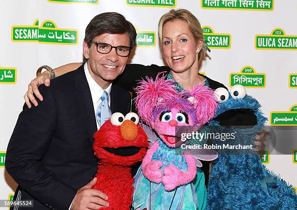 Journalist George Stephanopoulos and comedian Ali Wentworth with Elmo, Abby and Cookie Monster at the11th Annual Sesame Street Workshop Benefit Gala...