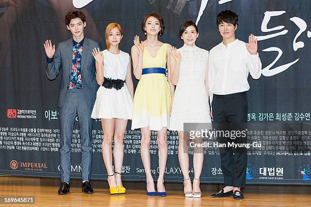 South Korean actors Lee Jong-Suk, Kim Ga-Eun, Lee Da-Hee, Lee Bo-Young and Yoon Sang-Hyun attend the SBS Drama 'I Hear Your Voice' Press Conferencce...