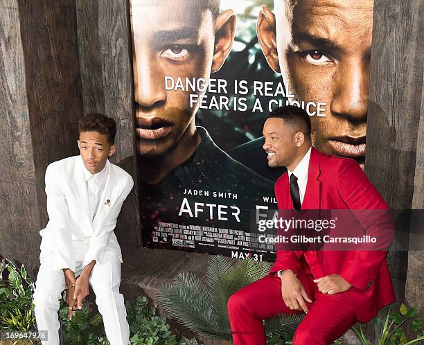 Actors Jaden Smith and Will Smith attends the "After Earth" premiere at Ziegfeld Theater on May 29, 2013 in New York City.