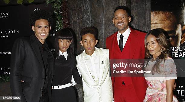 Actors Trey Smith, Willow Smith, Jaden Smith, Will Smith and Jada Pinkett Smith attend the "After Earth" premiere at the Ziegfeld Theater on May 29,...