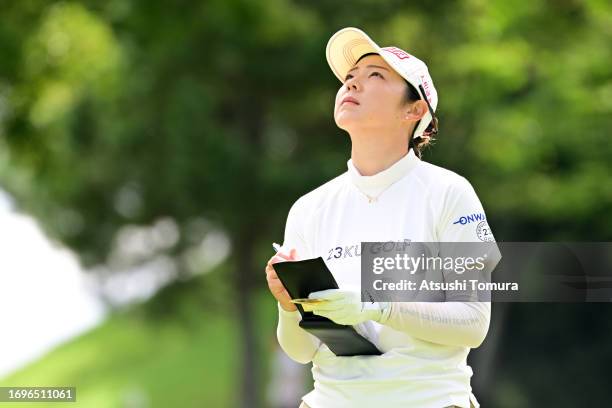 Rie Tsuji of Japan is seen on the 4th tee during the second round of 50th Miyagi TV Cup Dunlop Ladies Open Golf Tournament at Rifu Golf Club on...