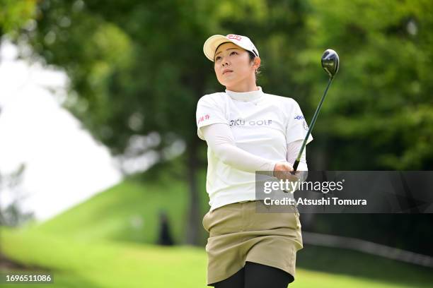 Rie Tsuji of Japan hits her tee shot on the 4th hole during the second round of 50th Miyagi TV Cup Dunlop Ladies Open Golf Tournament at Rifu Golf...