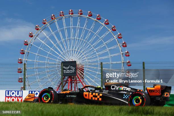 Lando Norris of Great Britain driving the McLaren MCL60 Mercedes on track during final practice ahead of the F1 Grand Prix of Japan at Suzuka...