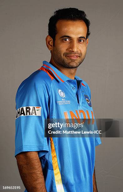 Irfan Pathan of India poses during an India Portrait Session at the Hyatt Hotel ahead of the ICC Champions Trophy at Edgbaston on May 30, 2013 in...