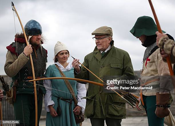 Actor and longbow expert Robert Hardy talks with Purbrook Bowmen at Southsea Castle as part of a day of events to mark the opening of the Mary Rose...