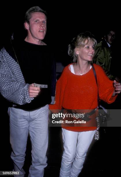 Actor Gary Busey and wife Judy on October 27, 1986 dine at Nicky Blair's Restaurant in West Hollywood, California.