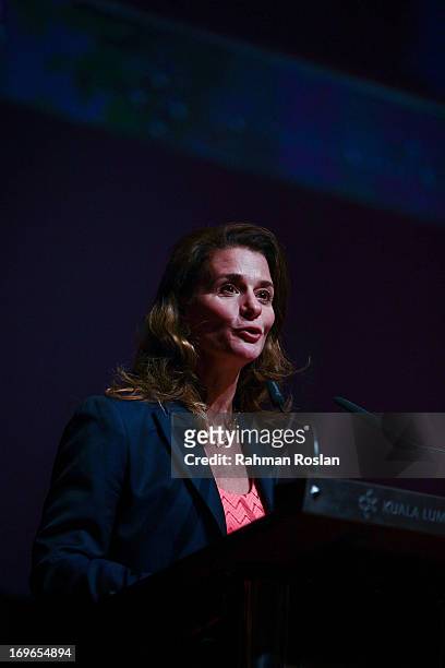 The Co-Chair of Bill & Melinda Gates Foundation, Melinda Gates delivers her speech during the final day of The Women Deliver Conference on May 30,...