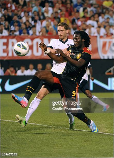 Clarence Goodson of USA and Romelu Lukaku of Belgium fight for the ball during the friendly match at First Energy Stadium May 29 2013 in Cleveland...