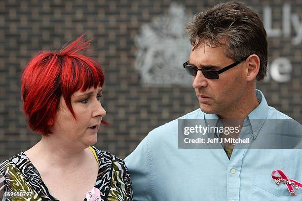 Paul and Coral Jones, the parents of April Jones, make a statement outside Mold Magistrates Court after Mark Bridger was found guilty of the murder...