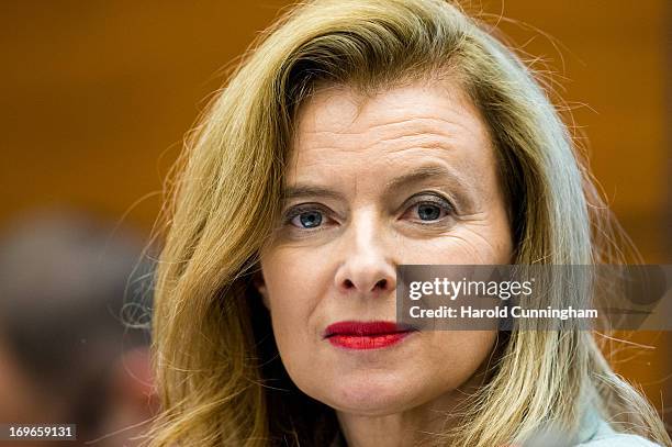 French First Lady and Fondation France Libertes Ambassador, Valerie Trierweiler, delivers a speech during an appeal to end the Human Rights impunity...