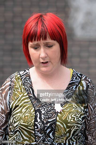 Coral Jones, mother of April Jones, makes a statement outside Mold Magistrates Court after Mark Bridger was found guilty of the murder of April...