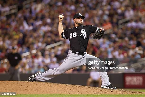 Jesse Crain of the Chicago White Sox pitches against the Minnesota Twins on May 14, 2013 at Target Field in Minneapolis, Minnesota. The White Sox...
