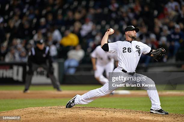 Relief pitcher Jesse Crain of the Chicago White Sox delivers against the Miami Marlins on May 24, 2013 at U.S. Cellular Field in Chicago, Illinois....