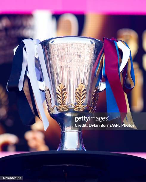 The Premiership Cup is seen during the 2023 AFL Grand Final Parade on September 29, 2023 in Melbourne, Australia.