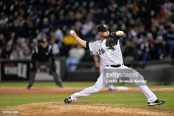 Relief pitcher Jesse Crain of the Chicago White Sox delivers against the Miami Marlins on May 24, 2013 at U.S. Cellular Field in Chicago, Illinois....