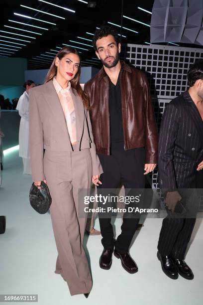 Melissa Satta and Matteo Berrettini attend the Boss fashion show during the Milan Fashion Week Womenswear Spring/Summer 2024 on September 22, 2023 in...