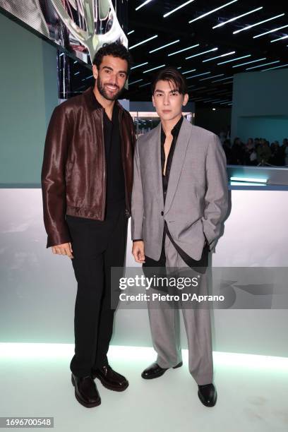 Matteo Berrettini and Guest attends the Boss fashion show during the Milan Fashion Week Womenswear Spring/Summer 2024 on September 22, 2023 in Milan,...