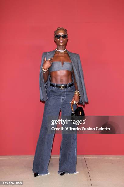 Jodie Turner-Smith is seen at Gucci Ancora during Milan Fashion week on September 22, 2023 in Milan, Italy.