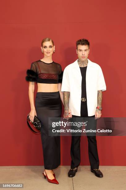 Chiara Ferragni and Fedez are seen at Gucci Ancora during Milan Fashion week on September 22, 2023 in Milan, Italy.