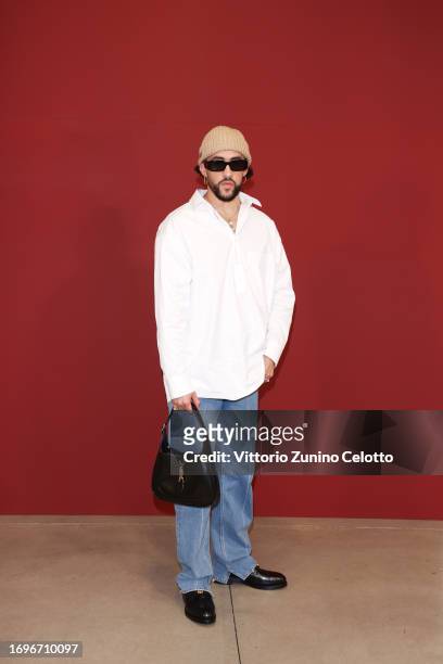 Bad Bunny is seen at Gucci Ancora during Milan Fashion week on September 22, 2023 in Milan, Italy.