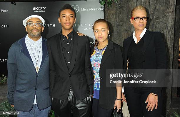 Spike Lee, Jackson Lee, Satchel Lee and Tonya Lewis Lee attend the "After Earth" premiere at Ziegfeld Theater on May 29, 2013 in New York City.