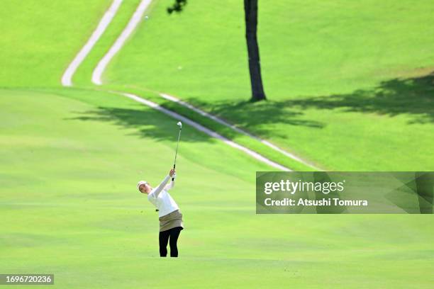 Rie Tsuji of Japan hits her third shot on the 8th hole during the second round of 50th Miyagi TV Cup Dunlop Ladies Open Golf Tournament at Rifu Golf...