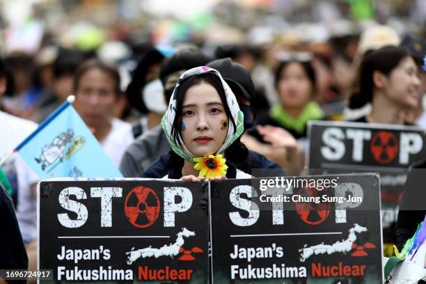 South Koreans participate in a Climate Strike rally on September 23, 2023 in Seoul, South Korea. Protesters gathered to demand the South Korean...