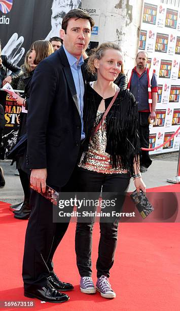 Andy Burnham MP and wife Marie-France van Heel attend the UK film premiere of The Stone Roses: Made Of Stone at Victoria Warehouse on May 30, 2013 in...