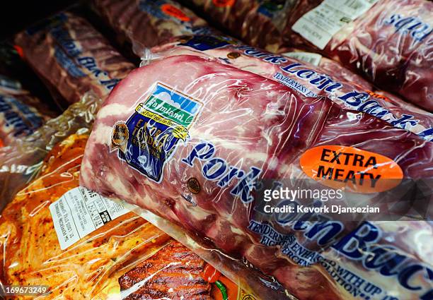 Farmland pork products are on sale at a supermarket on May 30, 2013 in Pico Rivera, California. Farmland is a brand owned by Smithfield Foods Inc,...
