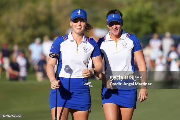 Maja Stark and Linn Grant of Team Europe walk off the sixth green during Day Two of The Solheim Cup at Finca Cortesin Golf Club on September 23, 2023...