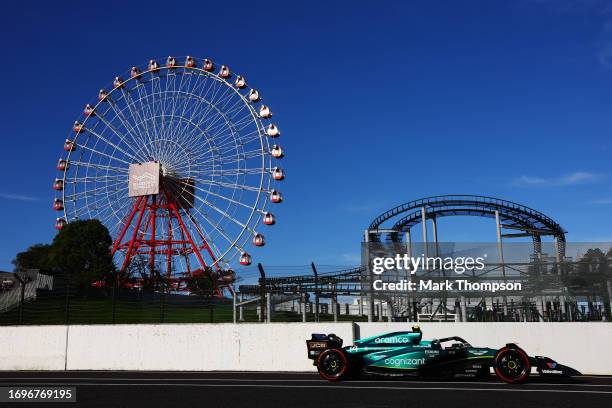 Fernando Alonso of Spain driving the Aston Martin AMR23 Mercedes on track during qualifying ahead of the F1 Grand Prix of Japan at Suzuka...