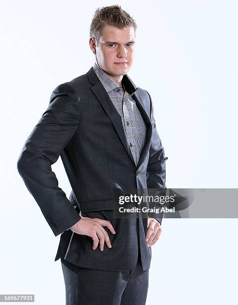 Aleksander Barkov has his formal portrait taken during the 2013 NHL Combine May 30, 2013 at the Westin Bristol Place Hotel in Toronto, Ontario,...