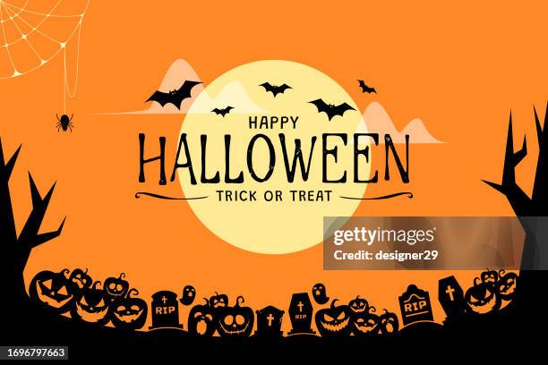 happy halloween banner vector design. - cemetery background stock illustrations