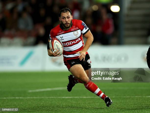 Matty Jones of Gloucester Rugby during their Premiership Rugby Cup match against Harlequins at Kingsholm Stadium on September 22, 2023 in Gloucester,...