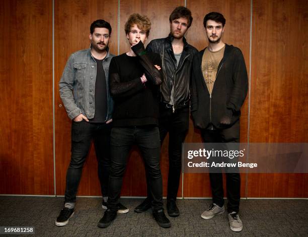 Vinny May, Stephen Garrigan, Mark Prendergast and Jason Boland of Kodaline pose back stage for the Absolute Radio Presents the road to Hard Rock...