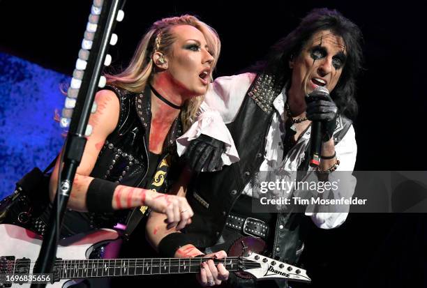 Nita Strauss and Alice Cooper perform during the "Freaks on Parade" tour at Toyota Pavilion at Concord on September 22, 2023 in Concord, California.