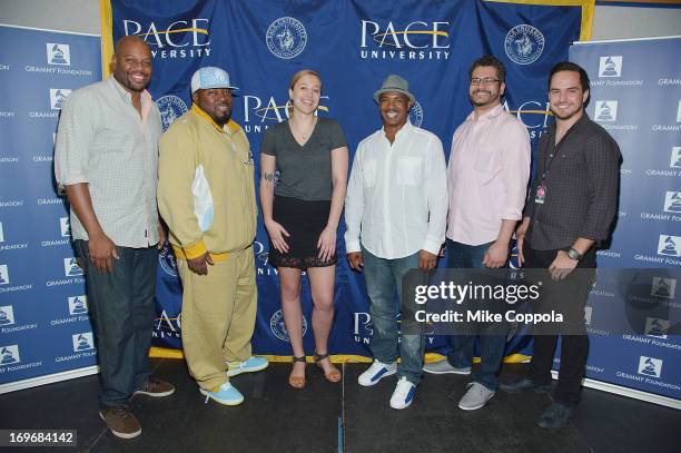 Chauncey Bell, Rahzel, Katohah Coster, Ricardo Gutierrez, and Claude Zdanow pose for a picture during GRAMMY Camp - Basic Training at Pace University...