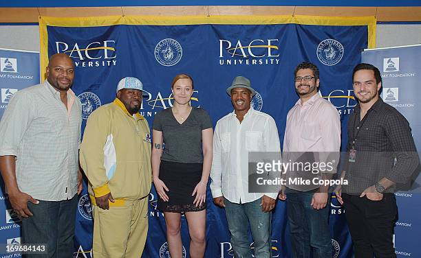 Chauncey Bell, Rahzel, Katohah Coster, Ricardo Gutierrez, and Claude Zdanow pose for a picture during GRAMMY Camp - Basic Training at Pace University...