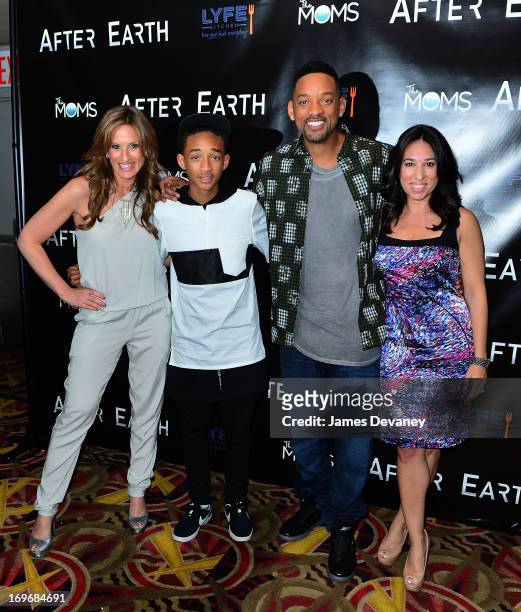 The MOMS Denise Albert, Jaden Smith, Will Smith and The MOMS Melissa Musen Gerstein attend a screening of "After Earth" at Mamarazzi Event with The...