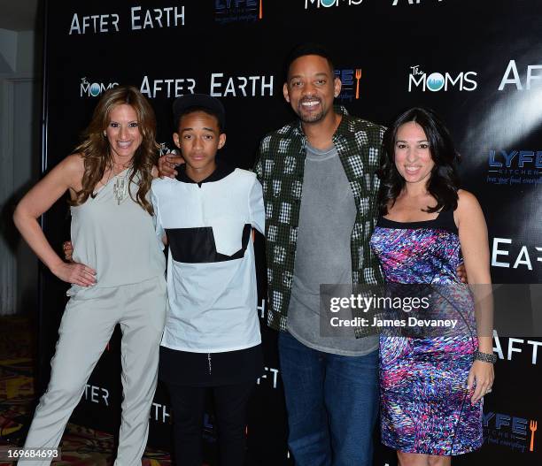 The MOMS Denise Albert, Jaden Smith, Will Smith and The MOMS Melissa Musen Gerstein attend a screening of "After Earth" at Mamarazzi Event with The...