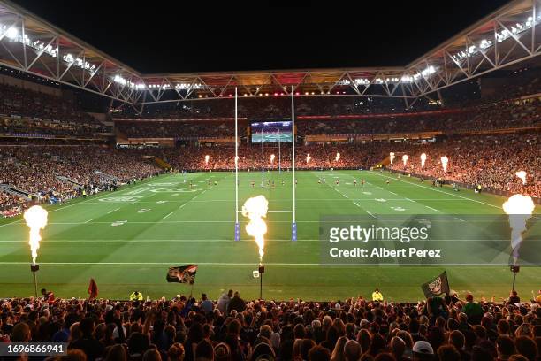 General view during the NRL Preliminary Final match between Brisbane Broncos and New Zealand Warriors at Suncorp Stadium on September 23, 2023 in...