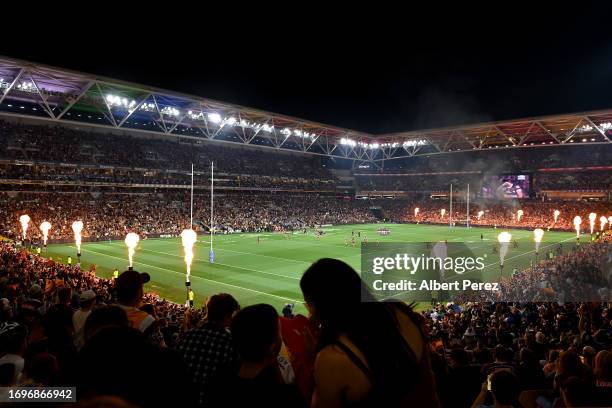 General view during the NRL Preliminary Final match between Brisbane Broncos and New Zealand Warriors at Suncorp Stadium on September 23, 2023 in...