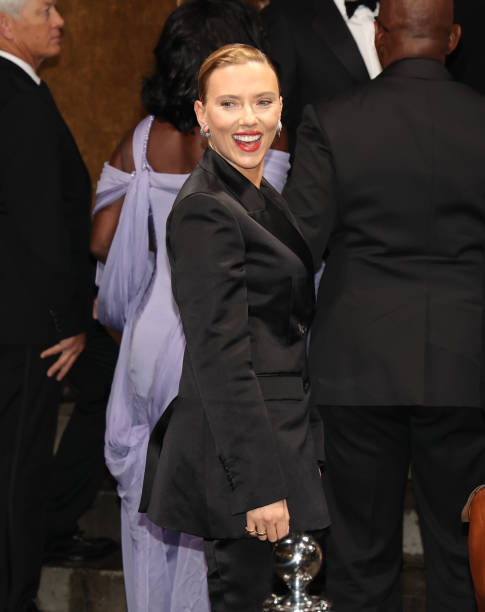 Scarlett Johansson is seen arriving to the Clooney Foundation For Justice's "The Albies" held at The New York Public Library on September 28, 2023 in...