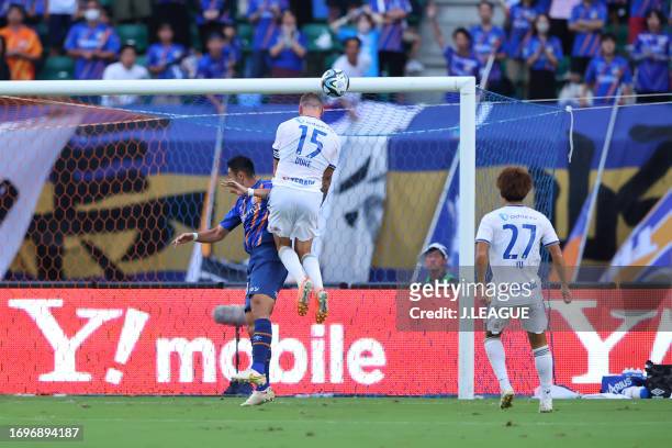 Of FC Machida Zelvia scores his side's first goal during the J.LEAGUE Meiji Yasuda J2 36th Sec. Match between V-Varen Nagasaki and FC Machida Zelvia...