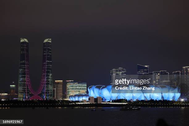 Hangzhou Sports Park Stadium is seen prior to the opening ceremony of the 19th Asian Games on September 23, 2023 in Hangzhou, China.