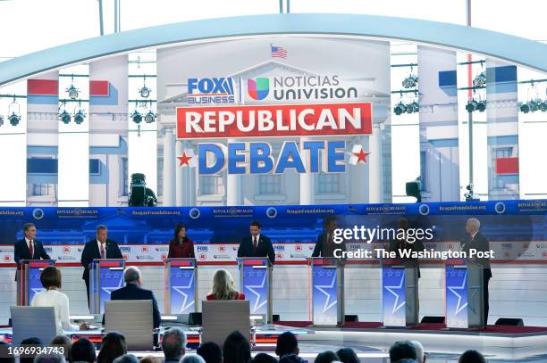 September 27: Sen. Tim Scott , second right, speaks during the second Republican presidential primary debate hosted by Fox News at Ronald Reagan...