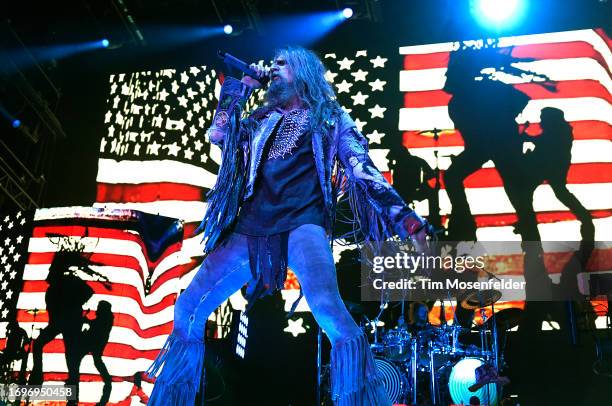 Rob Zombie performs during the "Freaks on Parade" tour at Toyota Pavilion at Concord on September 22, 2023 in Concord, California.