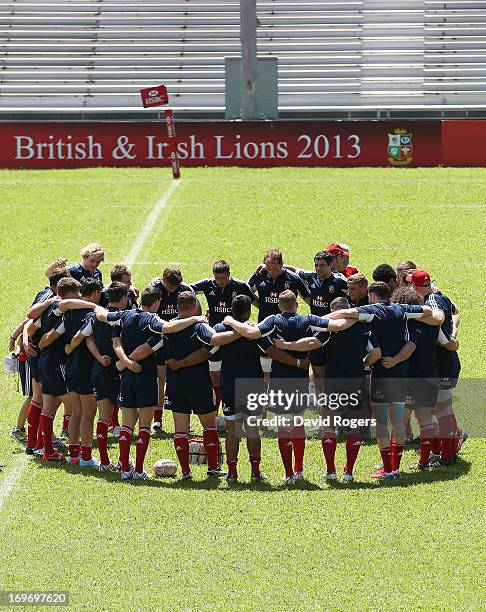 The Lions gather during the British and Irish Lions captain's run at the Aberdeen Sports Ground on May 31, 2013 in Hong Kong.