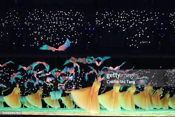 Dancers perform during the opening ceremony of the 19th Asian Games at Hangzhou Sports Park Stadium on September 23, 2023 in Hangzhou, China.